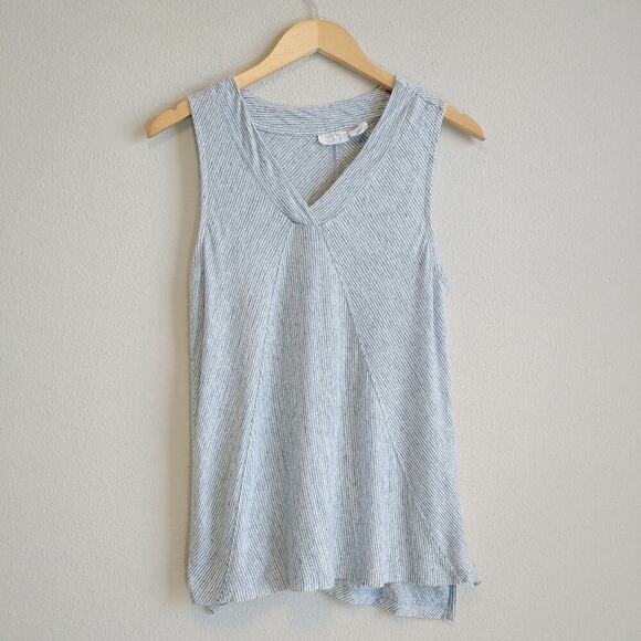 Sigrid Olsen Linen Striped V-Neck Tank Top Sz M - Picture 1 of 7